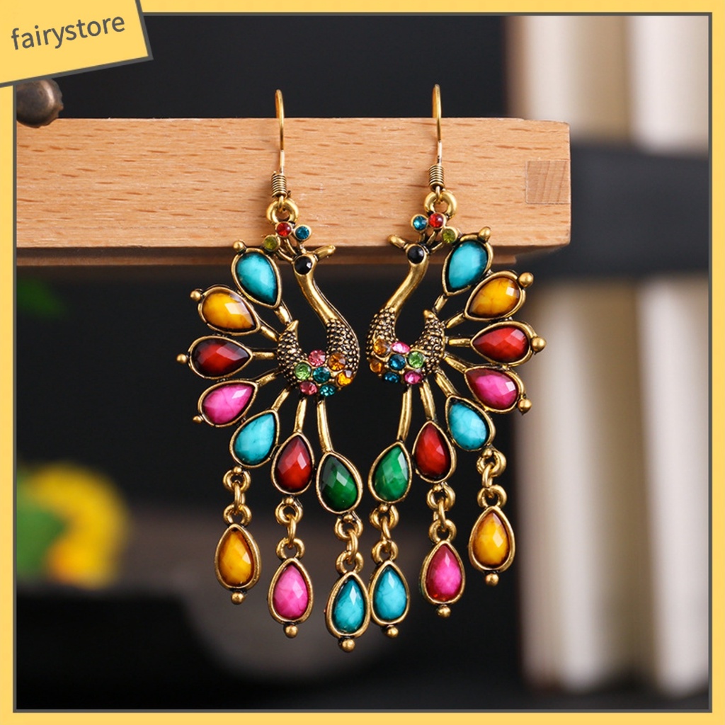 1 Đôi Bông Tai Hình Chim Công Đính Đá Trang Nhã Dành Cho Nữ