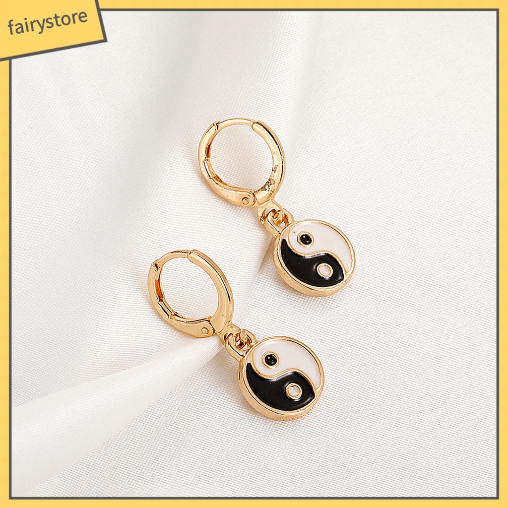 1 Đôi Bông Tai Tròn Âm Dương Truyền Thống Lãng Mạn