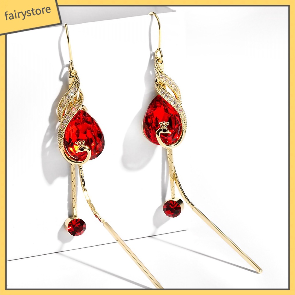 1 Đôi Bông Tai Hình Chim Công Lấp Lánh Tinh Tế Thời Trang