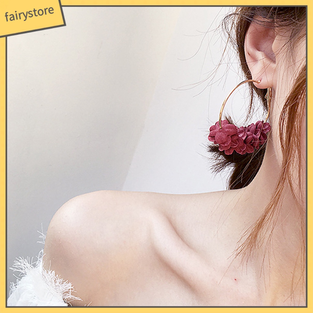 Bông Tai Kim Loại Hình Tròn Lớn Thanh Lịch Dành Cho Đám Cưới