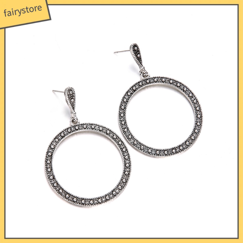 Bông Tai Tròn Đính Đá Lấp Lánh Phong Cách Vintage Dành Cho Nữ