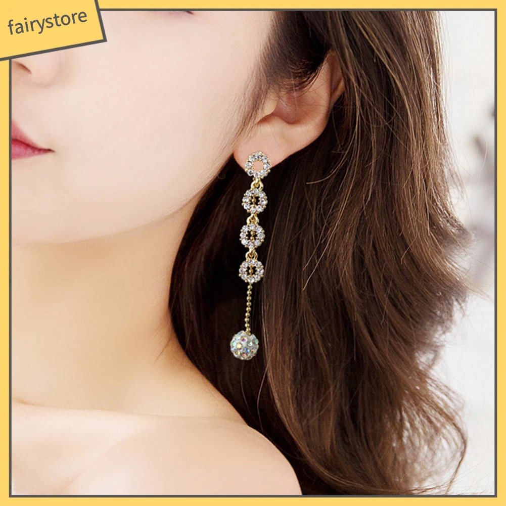 Bông Tai Dáng Dài Đính Đá Phối Tua Rua Thời Trang Cho Nữ