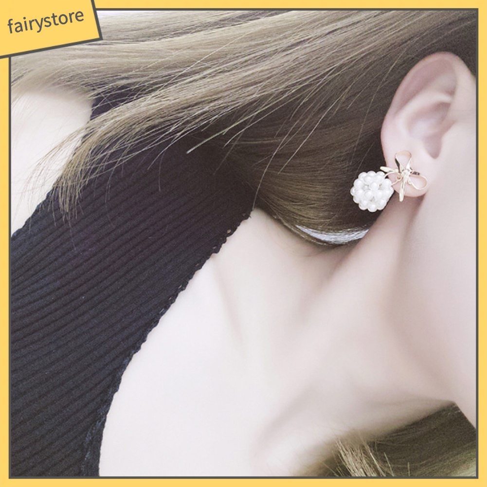 Bông Tai Hình Nơ Đính Ngọc Trai Giả Thời Trang Dành Cho Nữ