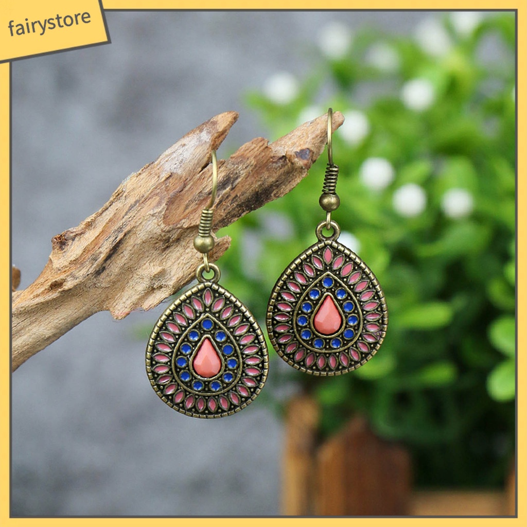 1 Đôi Bông Tai Hình Giọt Nước Đính Kim Tuyến Phong Cách Bohemia Dành Cho Nữ