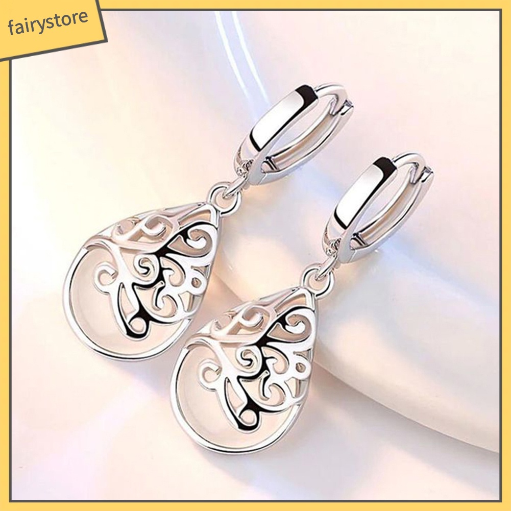 Bông Tai Hình Giọt Nước Đính Đá Opal Giả Thanh Lịch Dành Cho Nữ