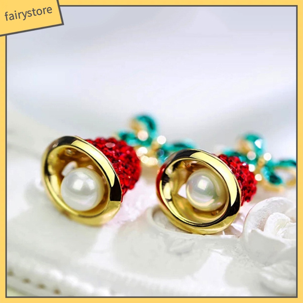 Bông Tai Hình Chuông Gió / Nơ Đính Đá / Ngọc Trai Giả Thời Trang Giáng Sinh Cho Nữ