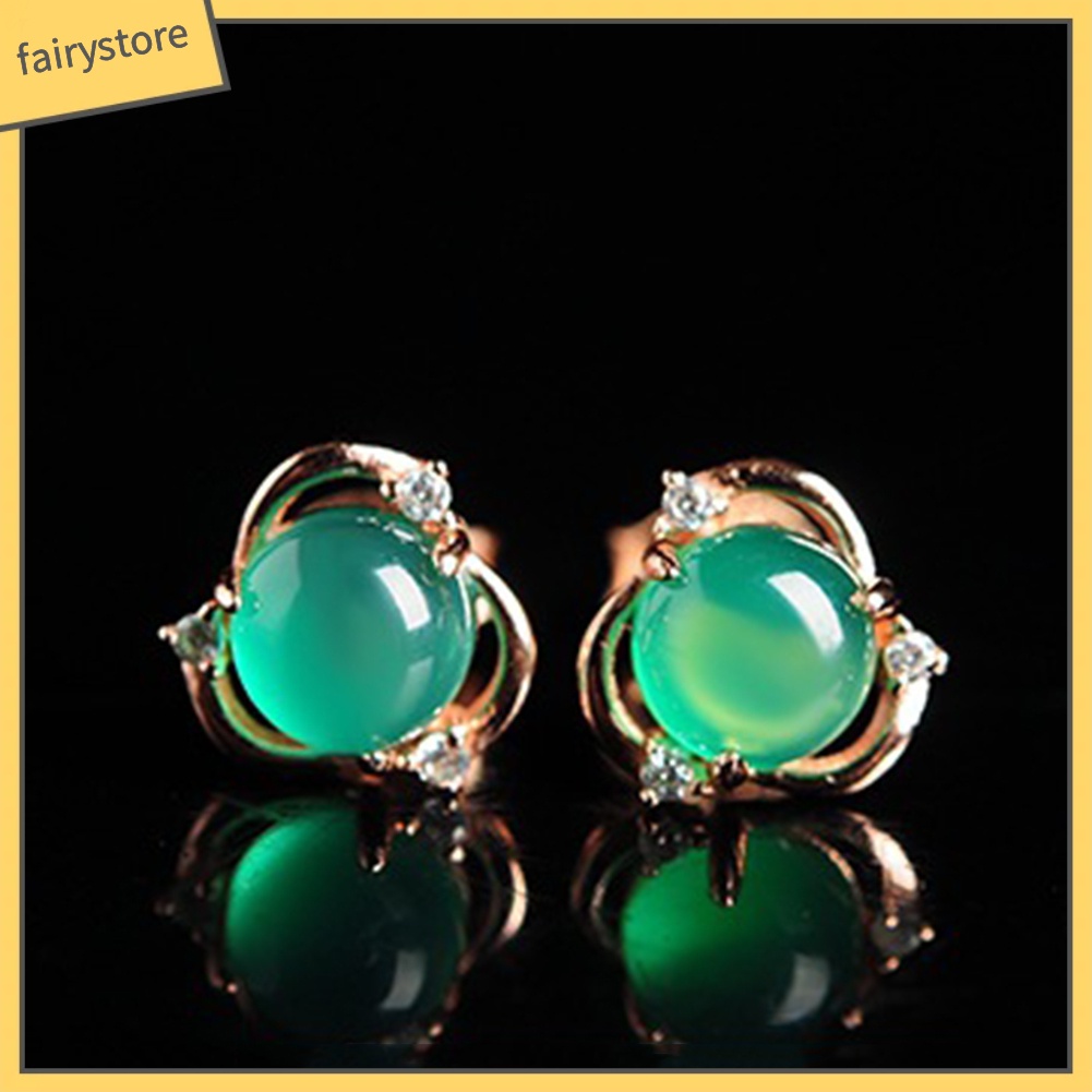 Bông Tai Mạ Bạc Hình Hoa Đính Ngọc Bích Giả Thời Trang Cho Nữ