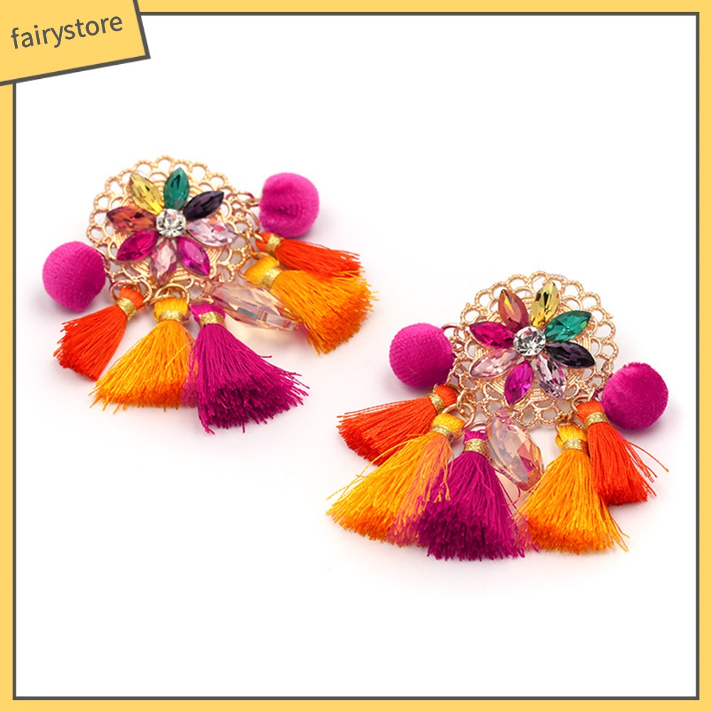 Bông Tai Dạng Dây Tua Rua Đính Đá Phong Cách Boho Cho Nữ