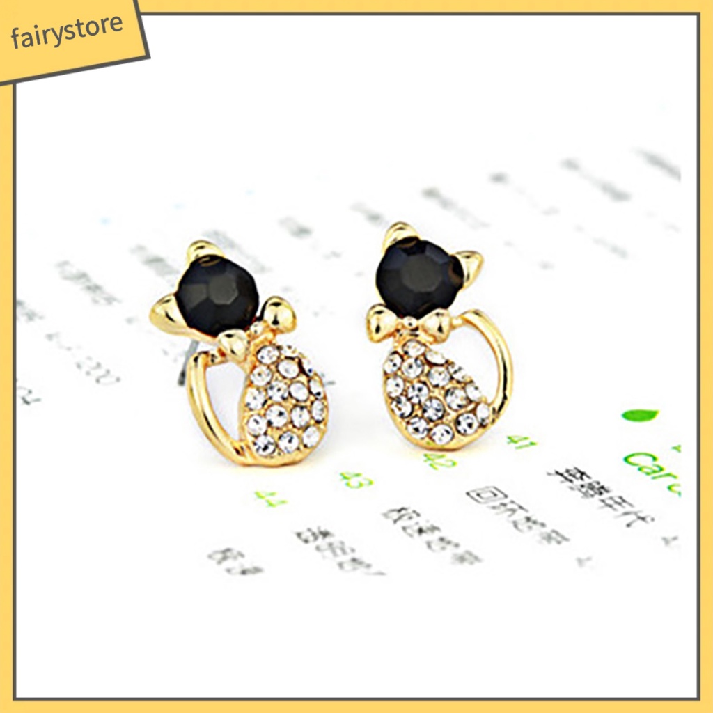 1 Đôi Bông Tai Hình Mèo Đính Đá Dễ Thương Dành Cho Nữ