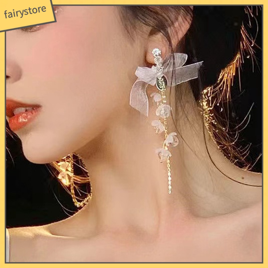 [FRO] 1 Đôi Bông Tai Hoa Tua Rua Dát Đá Giả Kim Cương Bóng Cao Không Gây Dị Ứng Ngọt Ngào Cho Nữ