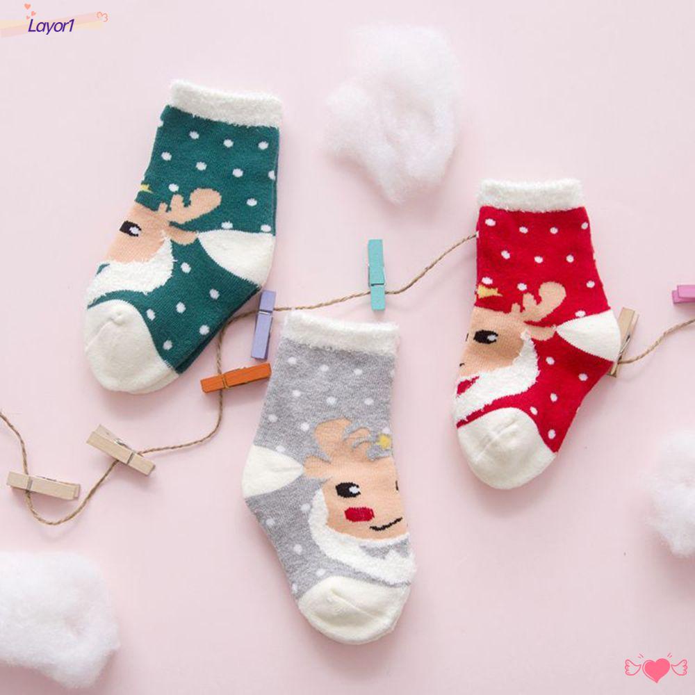Set 1 / 3 Đôi Vớ Giữ Ấm Mùa Đông In Họa Tiết Hoạt Hình Giáng Sinh Cho Bé