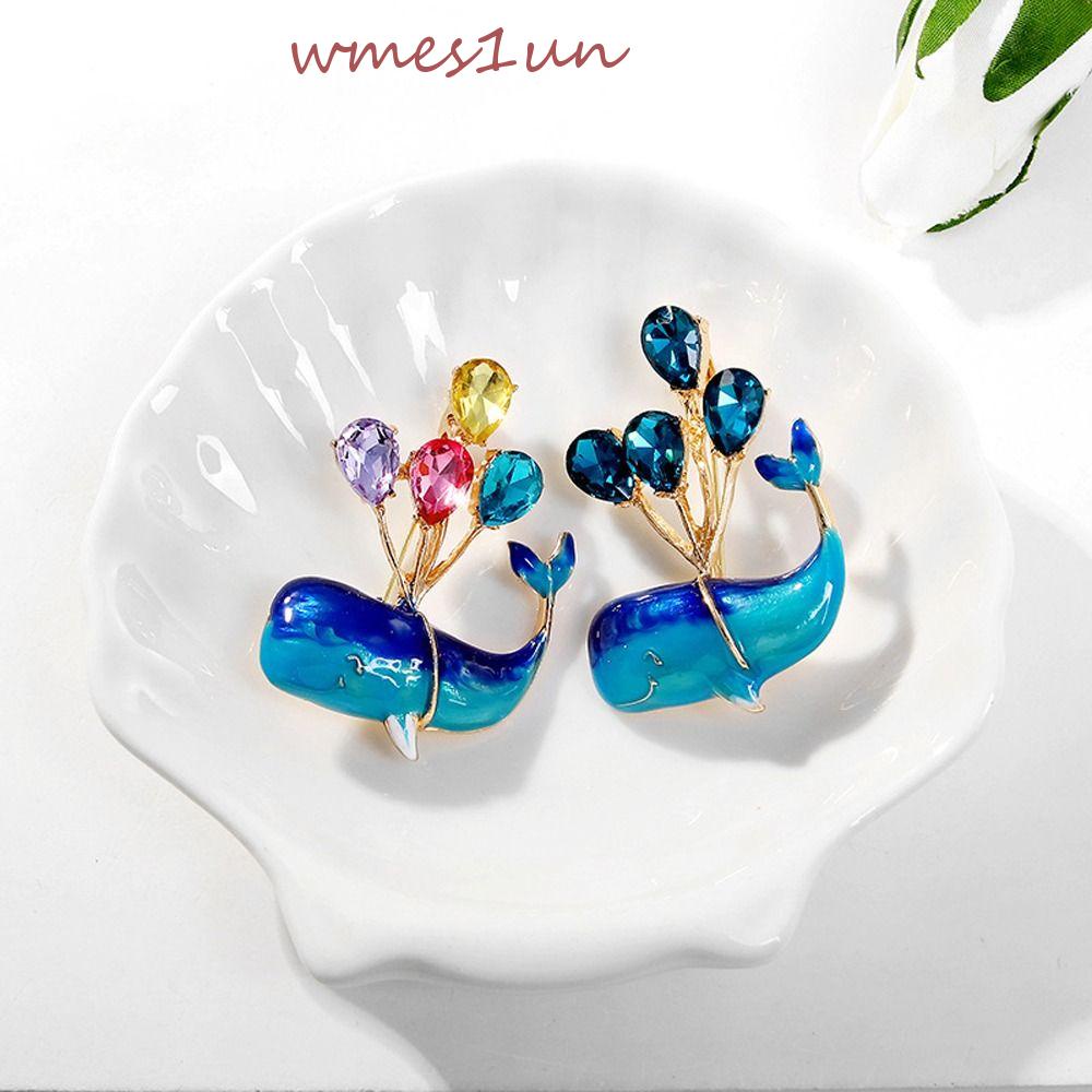 Ghim Cài Áo Hình Cá Voi Xanh Dương Sáng Bóng WMES15H Cho Nữ|Phụ Kiện Trang Phục Thiết Kế Dễ Thương Chuyên Dùng