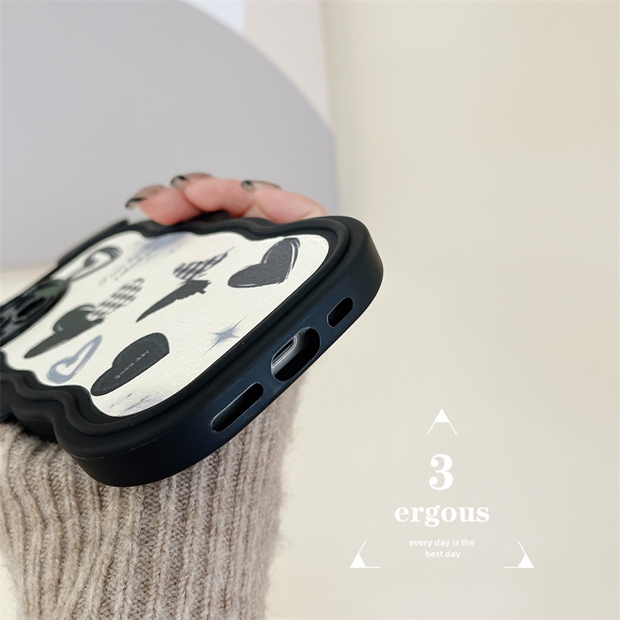 Ear CaseỐp Điện Thoại TPU Mềm Họa Tiết Trái Tim Màu Đen Cá Tính Cho IPhone 14 13 12 11 Pro Max X XR Xs Max