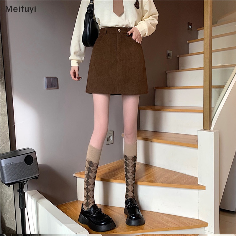 [Meifuyi] Chân Váy Nhung Ngắn Dáng Chữ A Mỏng Lưng Cao Màu Trơn Cho Nữ