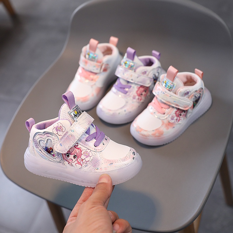 Giày Thể Thao Bề Mặt Da Phát Sáng Phong Cách Mới 2023 Dành Cho Bé Gái