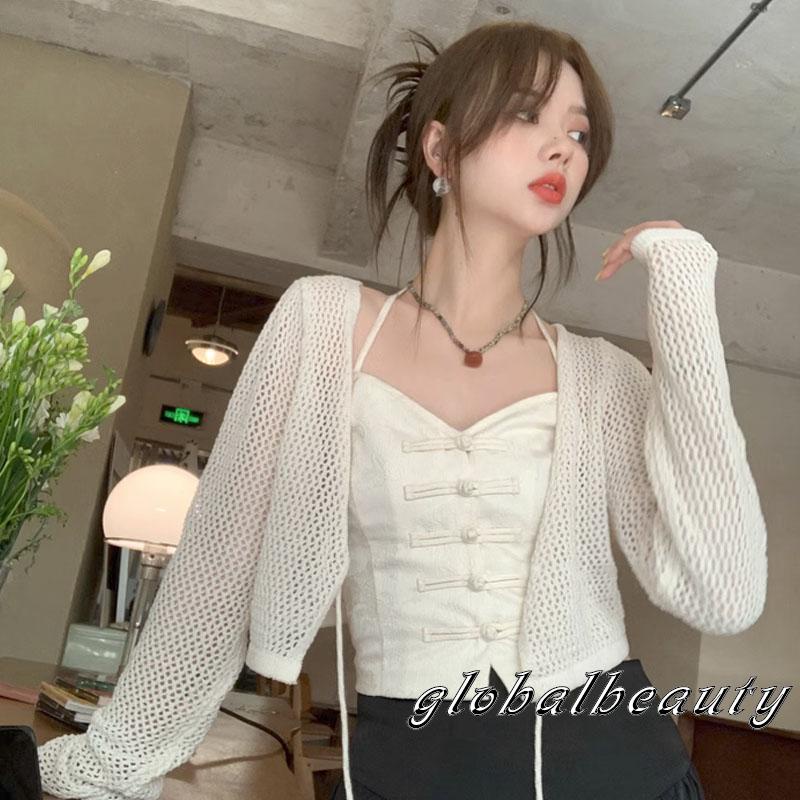 Áo Kiểu Không Tay Cổ Treo Cài Nút Đơn Giản Thời Trang Xuân Thu Cho Nữ