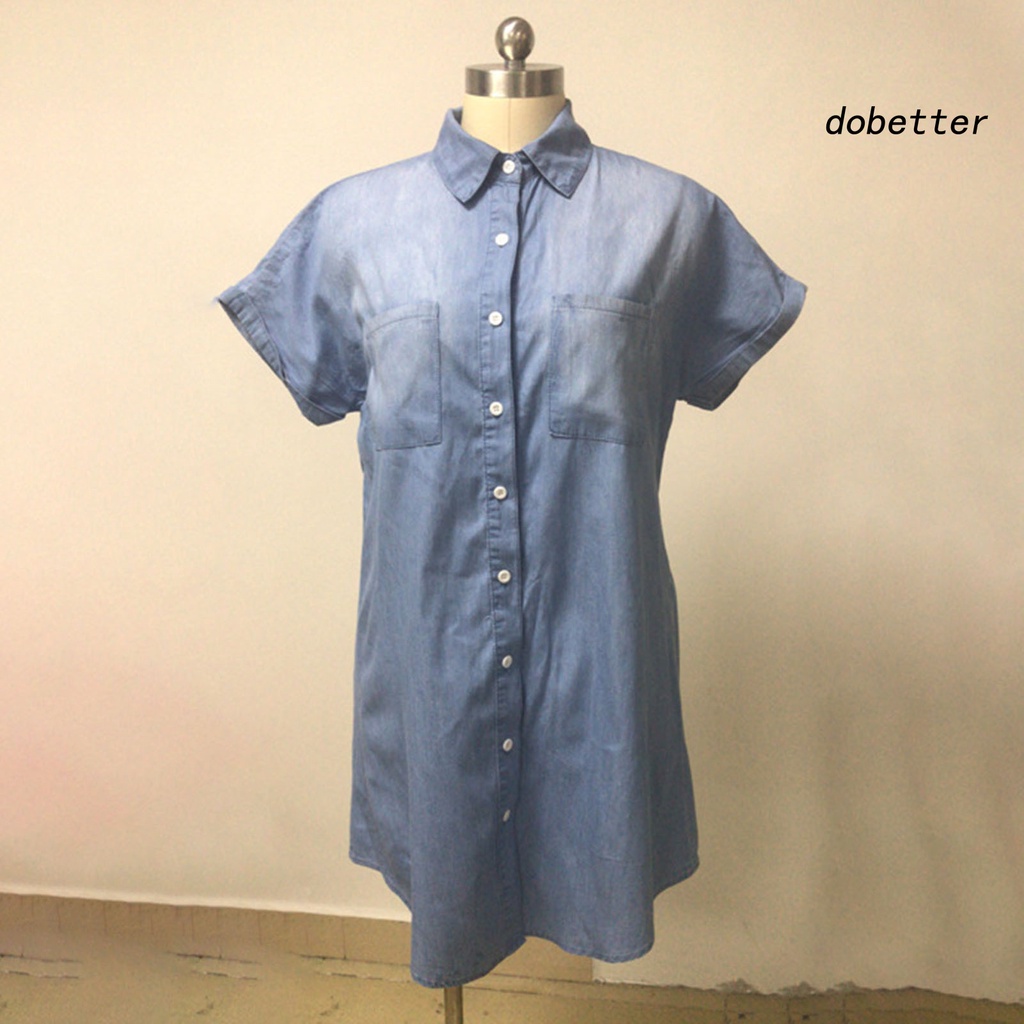 Đầm Sơ Mi Denim Tay Ngắn Màu Sắc Thời Trang Dành Cho Nữ