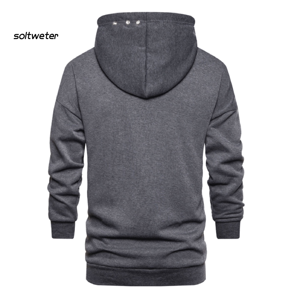 Áo Hoodie Tay Dài Màu Trơn Có Túi Trước Phối Dây Rút Và Lỗ Kim Loại Cá Tính Cho Nam