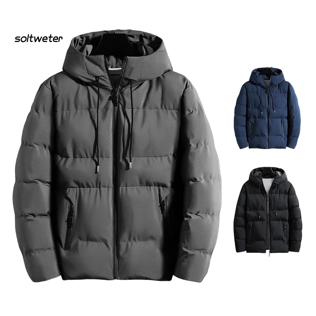 Áo Khoác Phao Cotton Tay Dài Màu Sắc Trơn Có Khóa Kéo Và Túi Phong Cách Đường Phố Hàn Quốc Cho Nam