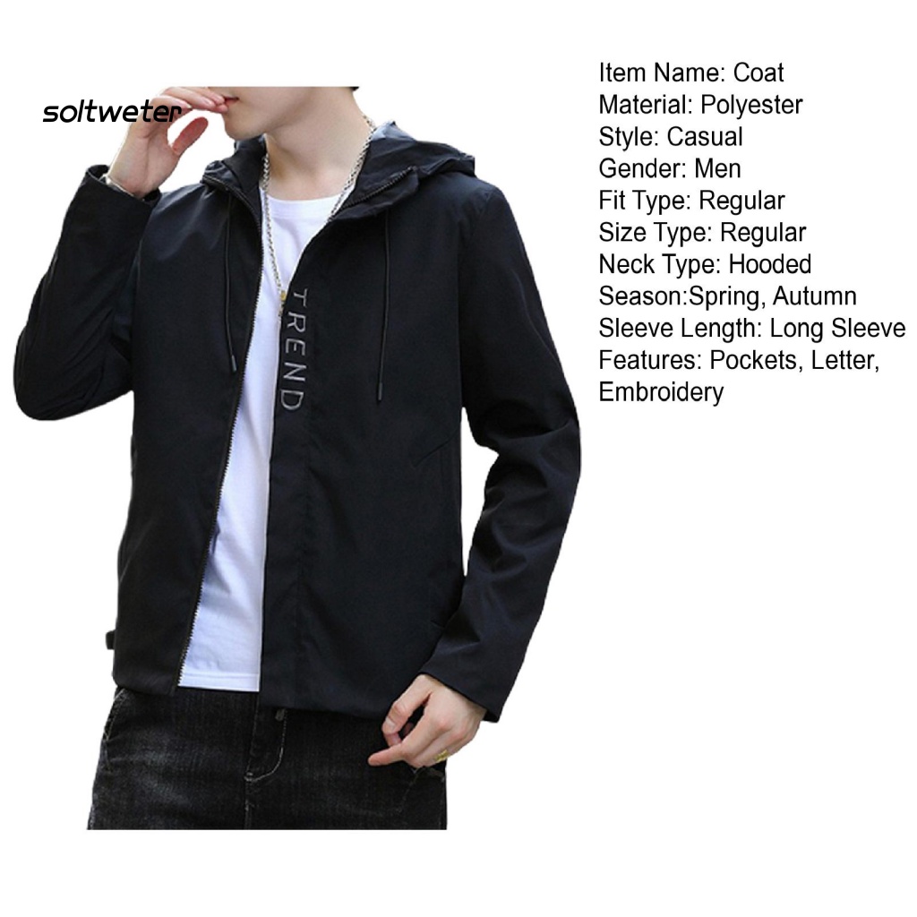Áo Khoác Tay Dài Có Nón Và Dây Rút Thêu Chữ Phong Cách Đường Phố Thời Trang Xuân Thu Cho Nam