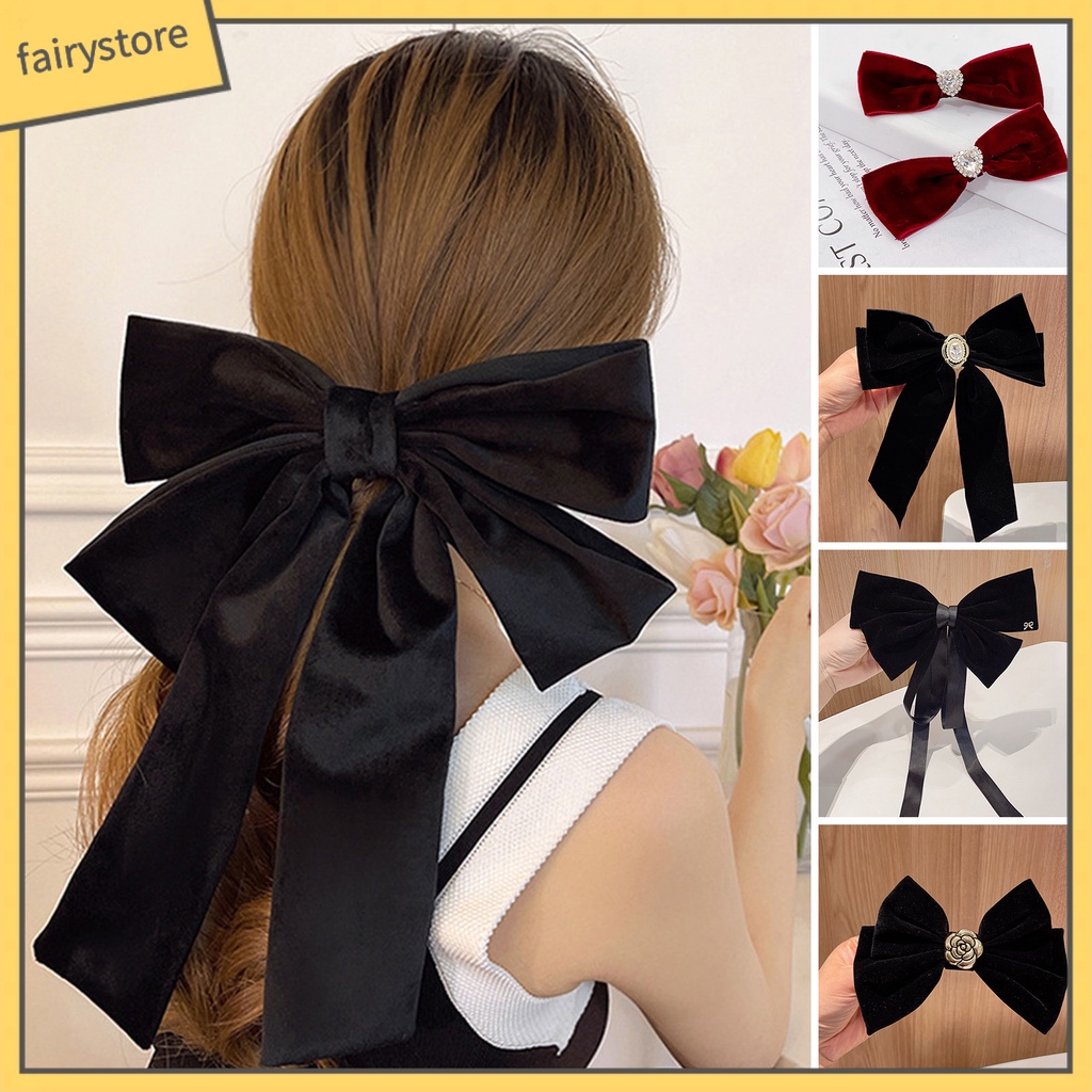 Kẹp Tóc Đính Nơ Vải Nhung Phối Tua Rua Chống Trượt Xinh Xắn Cho Bé Gái