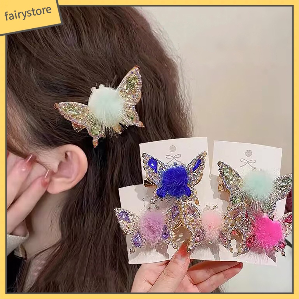 Kẹp Tóc Hình Bướm Bằng Kim Loại Trang Trí Bóng Lông Cho Nữ