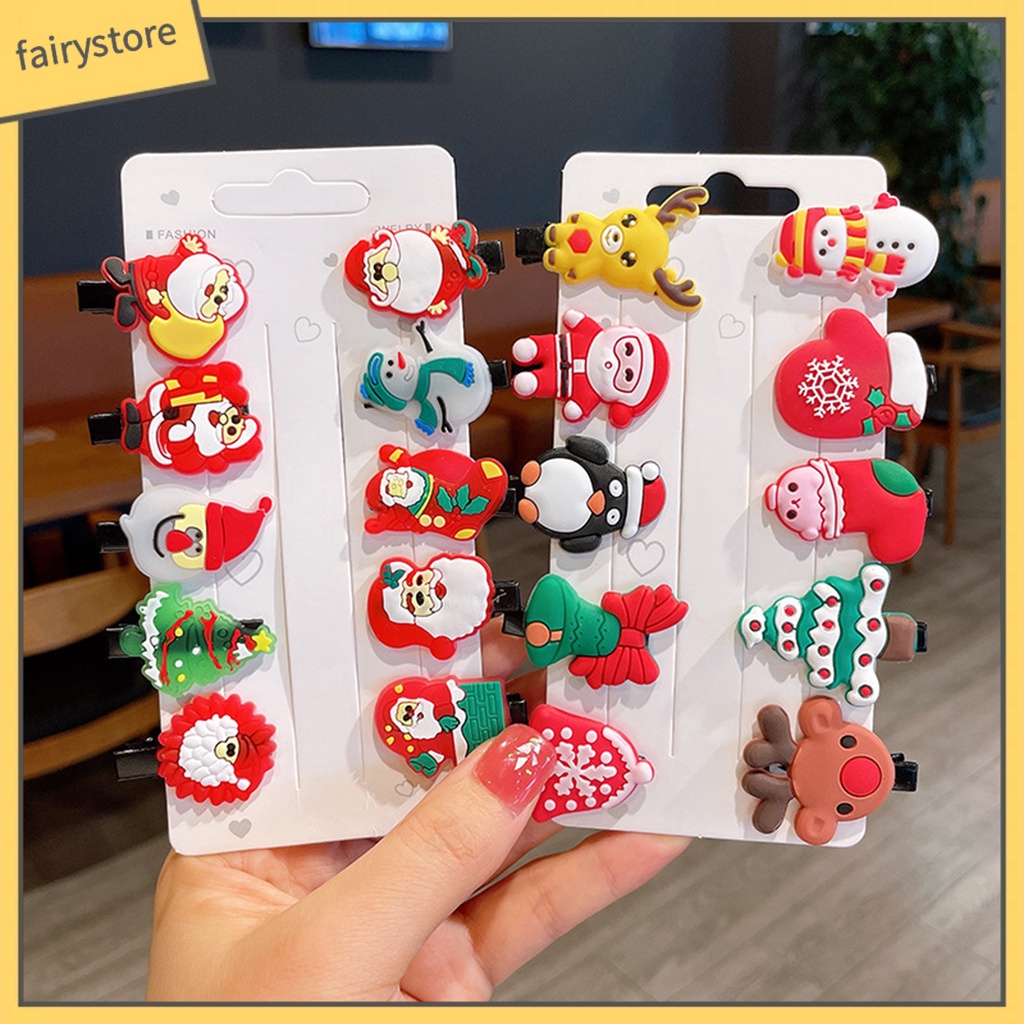 [FRO] Set 10 Kẹp Tóc Họa Tiết Bông Tuyết Giáng Sinh Hoạt Hình Dễ Phối Đồ Dành Cho Trẻ Em
