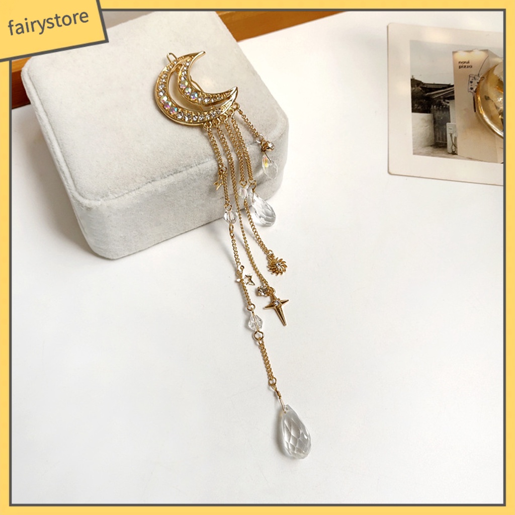 Kẹp Tóc Hình Trăng Sao Đính Đá Phối Tua Rua Thời Trang Cho Nữ