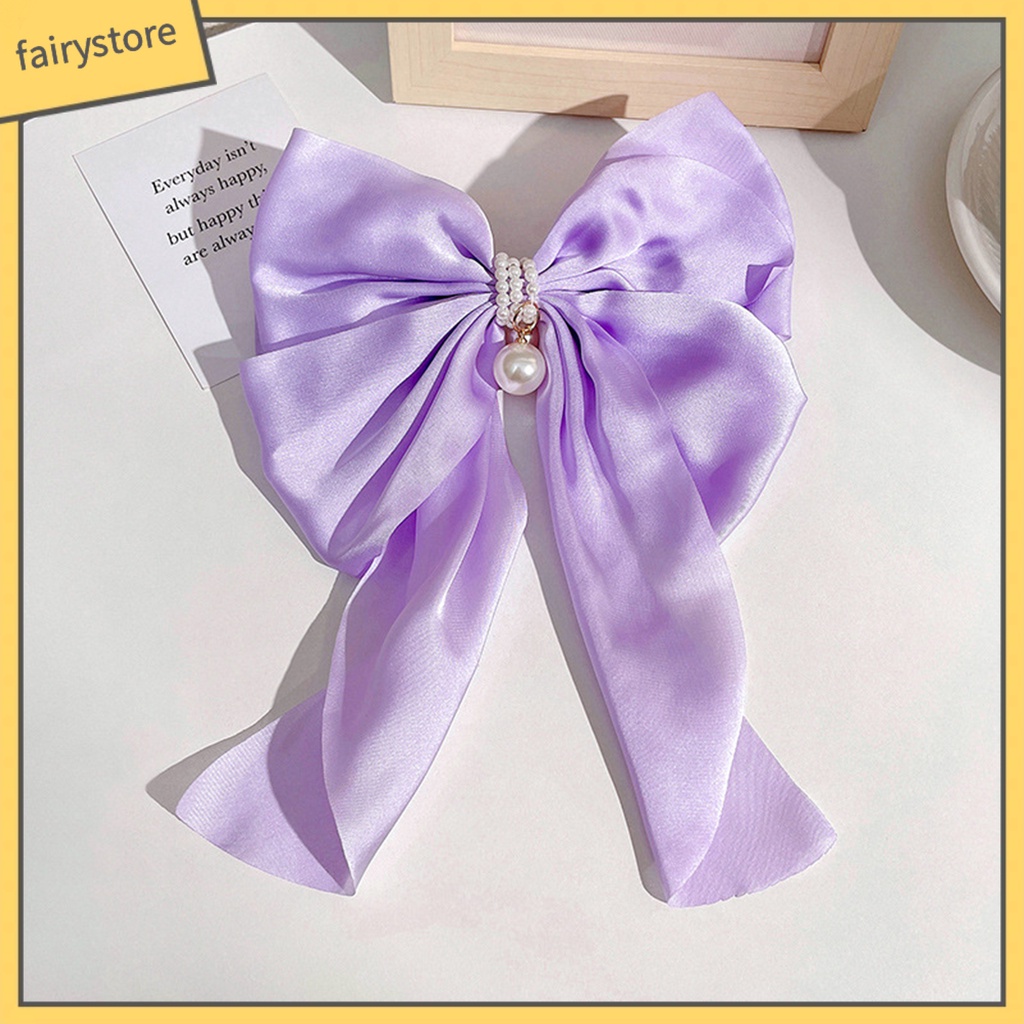 Kẹp Tóc Hình Nơ Lớn Đính Ngọc Trai Giả Màu Trơn Chống Trượt Thanh Lịch Dành Cho Nữ