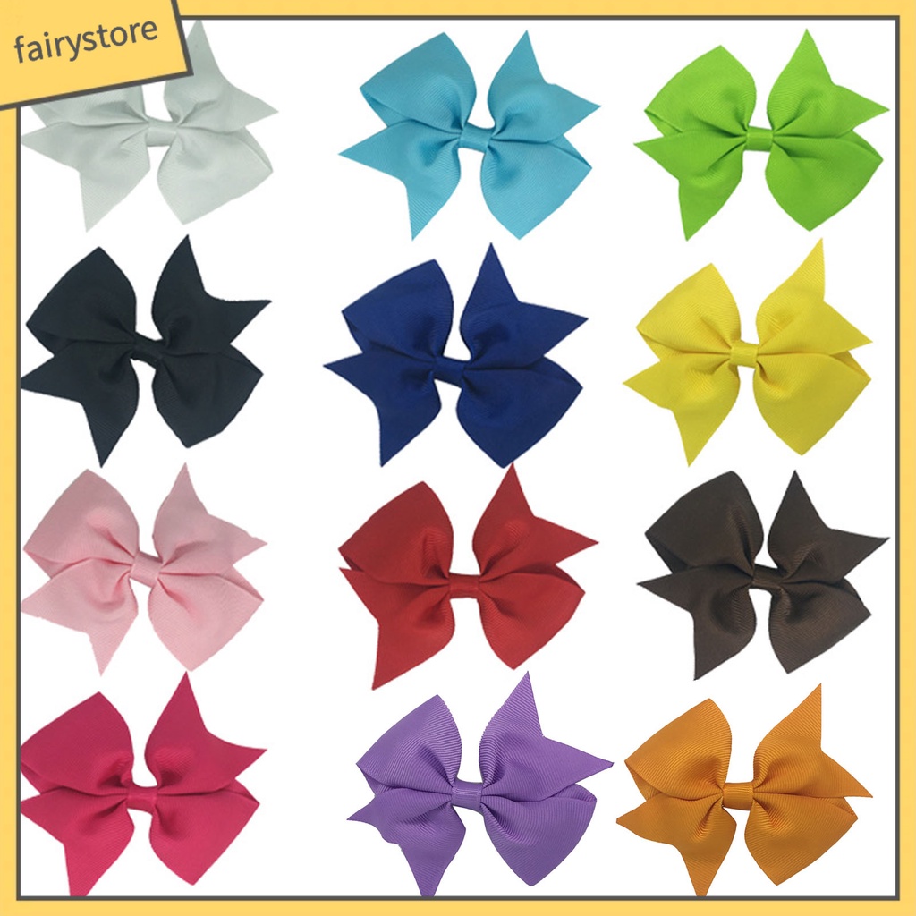 Set 20 Kẹp Tóc Nơ Chống Rơi Màu Trơn Xinh Xắn Cho Bé Gái