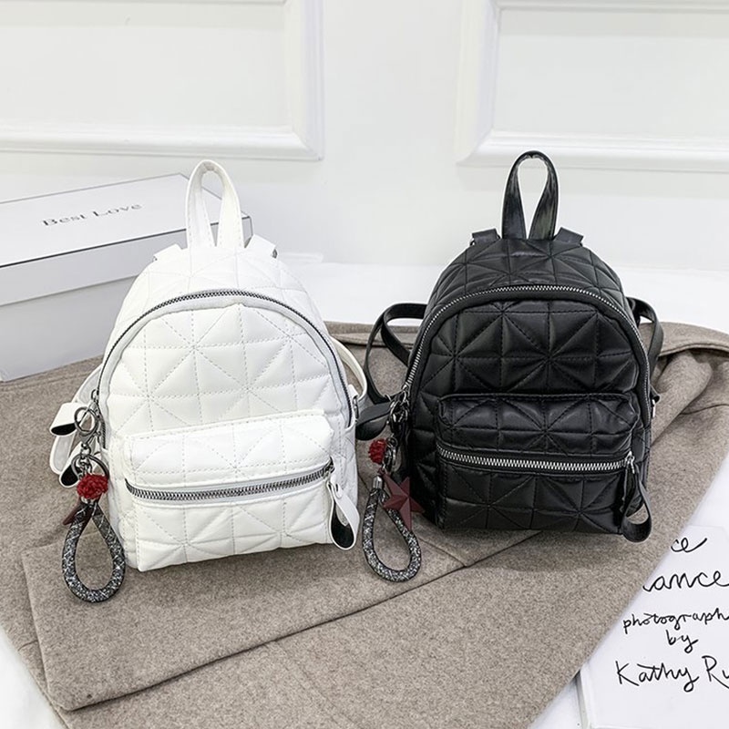 Ba Lô Da pu Họa Tiết Kim Cương Đơn Giản Phong Cách Hàn Quốc Cho Nữ