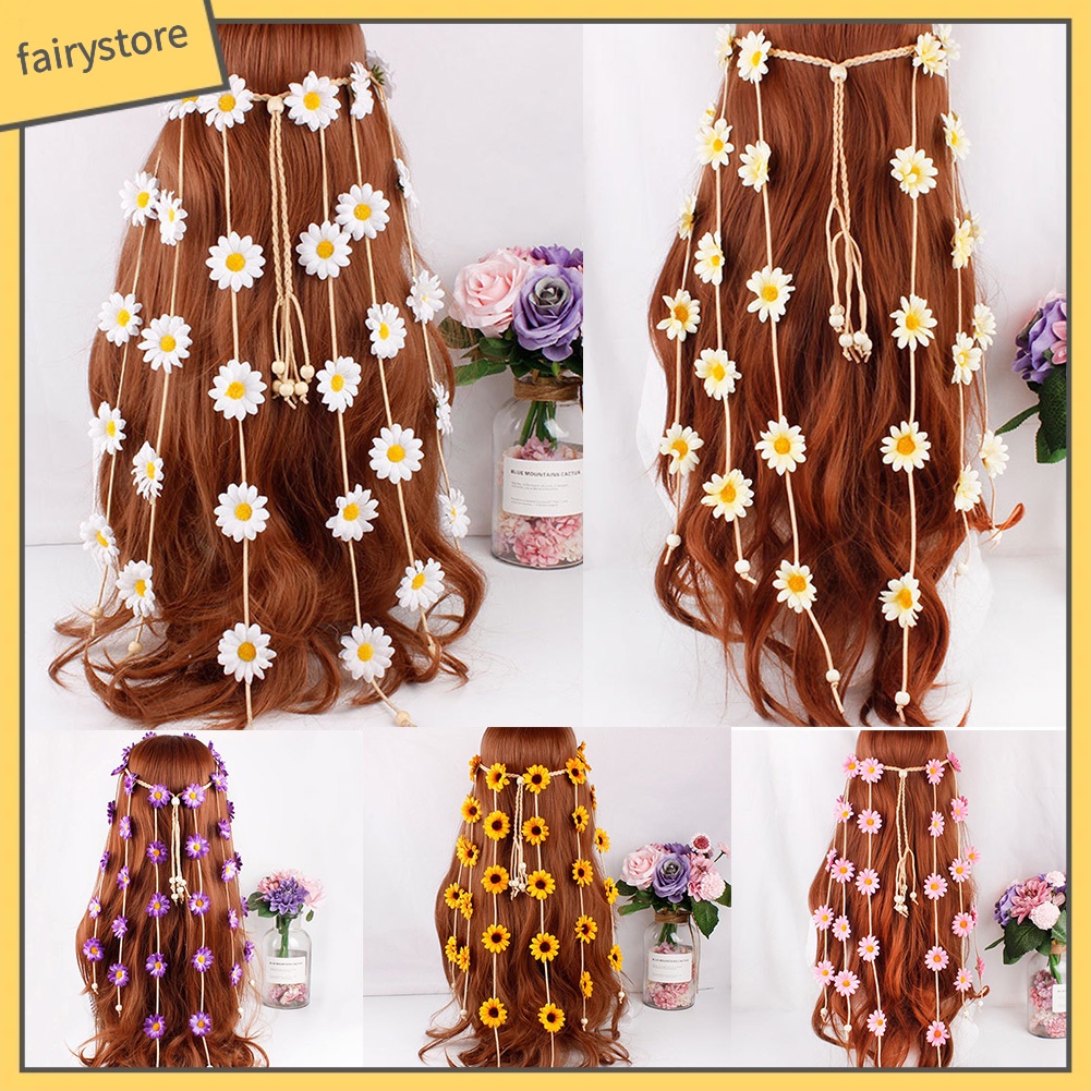 Vòng Hoa Hướng Dương Đính Tua Rua Phong Cách Boho Cho Nữ