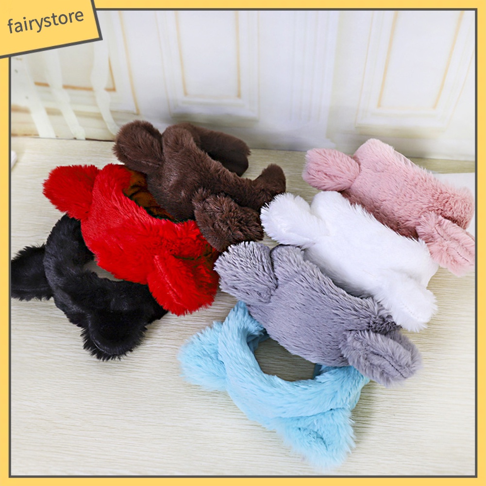 Băng Đô Cài Tóc Rửa Mặt Mùa Đông Màu Trơn Hình Tai Thú Lông Cho Nữ