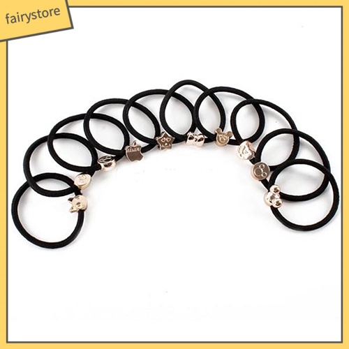 Bộ 10 Dây Cột Tóc Cao Su Co Giãn Đính Hạt Đáng Yêu Cho Nữ Giá Đỡ