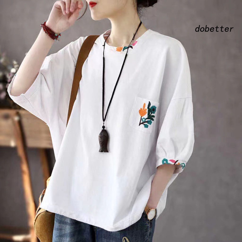 [DO] Áo Thun Tay Lỡ Đèn Lồng Thêu Hoa Mỏng Vừa Vặn Đường Phố Có Túi Thu Gọn Được Cho Nữ