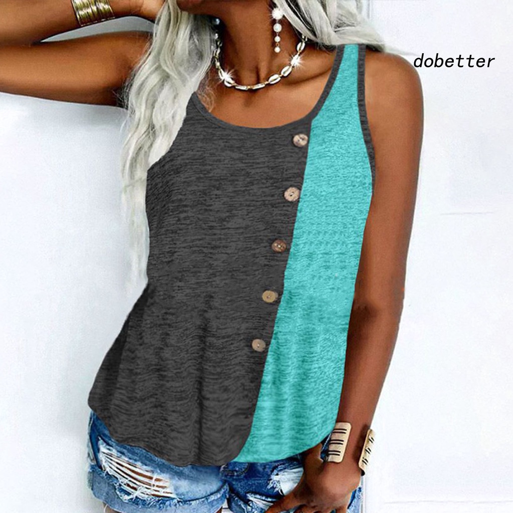 [DO] Áo Ba Lỗ Mềm Khoét Lỗ Cổ Chữ V Thoáng Khí Phối Màu Trang Trí Nút Thời Trang Mùa Hè Cho Nữ