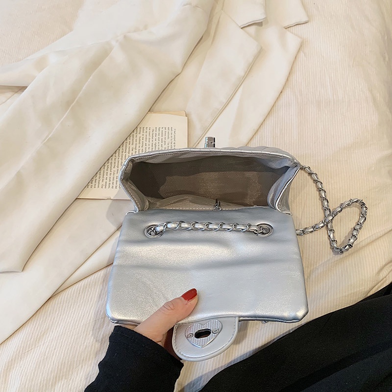 Túi Đeo Chéo Hình Vuông Cỡ Nhỏ Phối Dây Đeo Sợi Xích Thời Trang Sang Trọng Cho Nữ