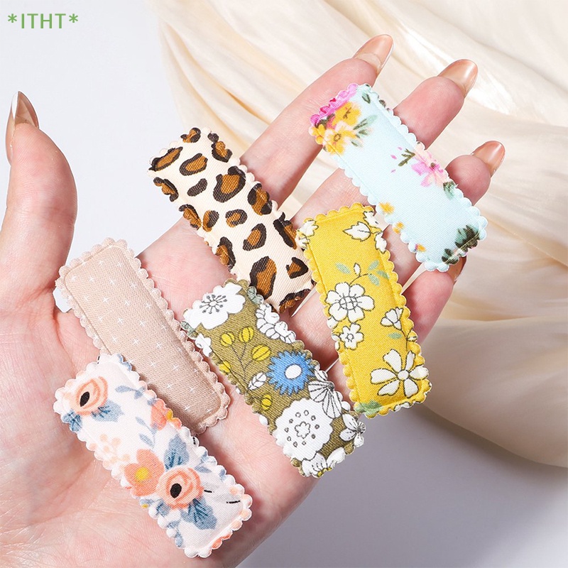 Bộ 6 Kẹp Tóc Bằng Vải In Họa Tiết Hoa Dễ Thương Thời Trang Mùa Hè Cho Bé Gái Mới