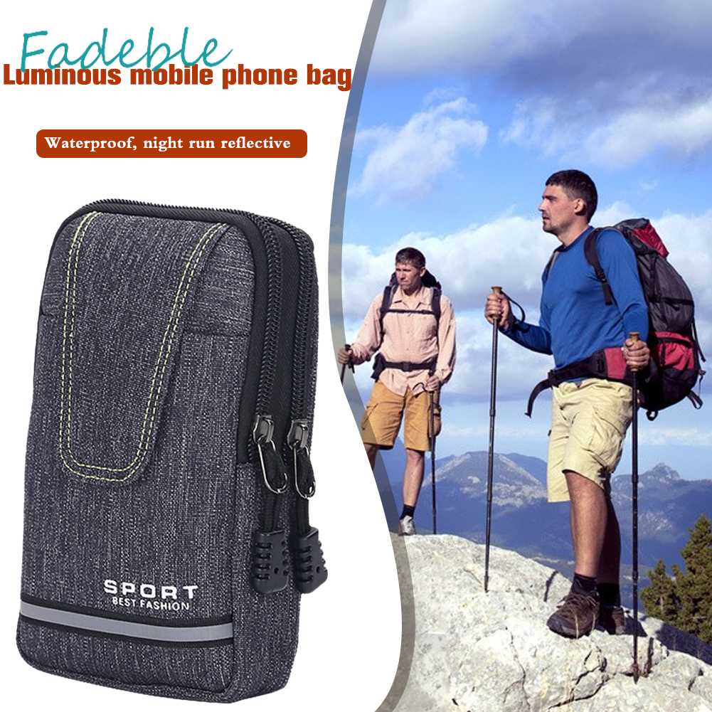 Túi Đựng Điện Thoại Đeo Thắt Lưng Bằng Vải Oxford Kẻ Sọc Phản Quang Cho Nam