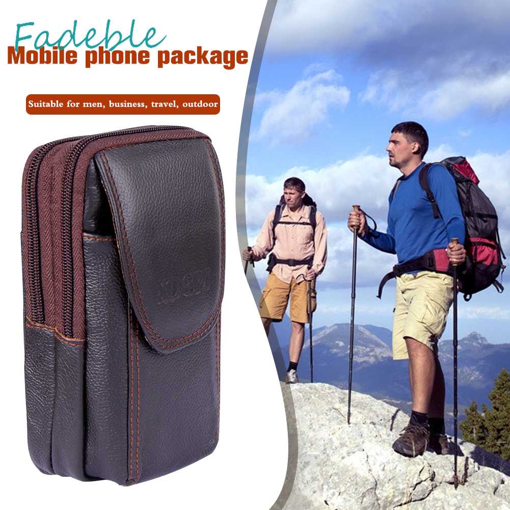 Túi Đeo Thắt Lưng Da Bò Ba Ngăn Đựng Điện Thoại Màu Trơn Dành Cho Nam