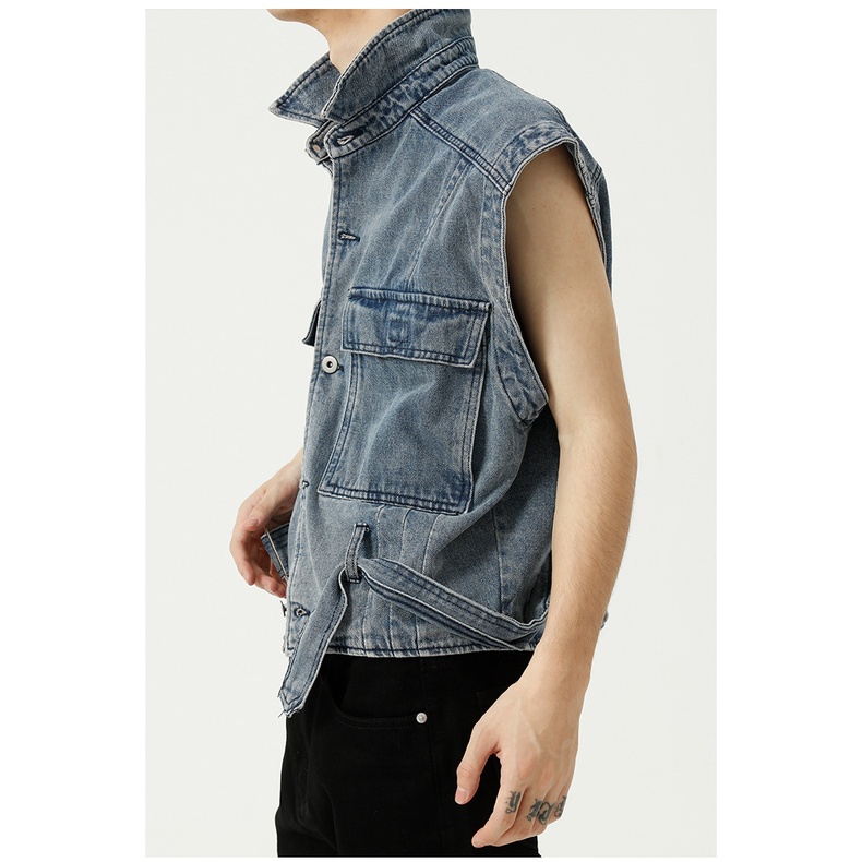 Áo Khoác Denim Không Tay Dáng Rộng Phong Cách Thời Trang Retro Mỹ