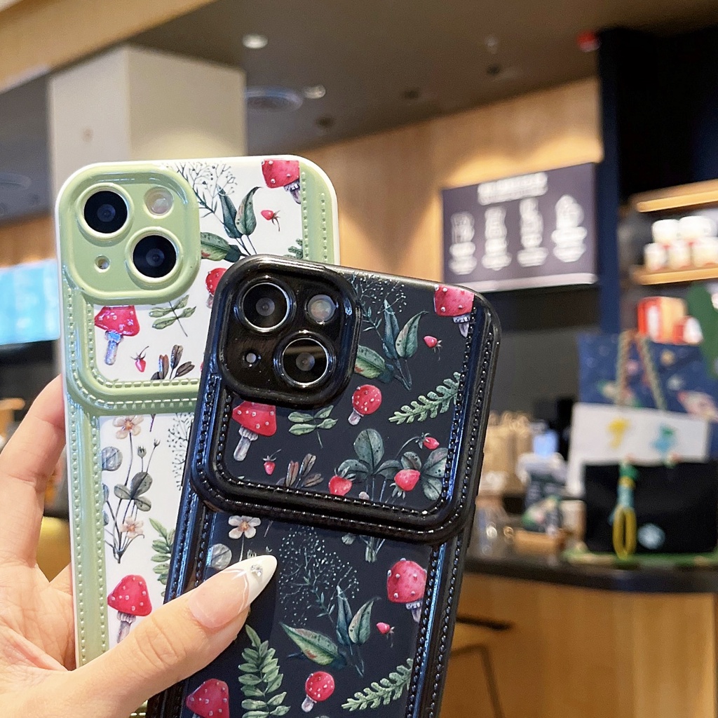 Ốp Điện Thoại TPU Silicon Chống Sốc Có Ngăn Đựng Thẻ Hình Cây Nấm Cho iPhone 14 13 12 11 PRO MAX