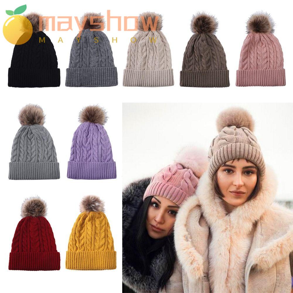 Mũ Dệt Kim Màu Trơn Giữ Ấm Mùa Đông Dễ Thương Cho Nữ