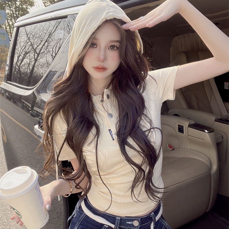 COZOK Áo Thun Ngắn Tay Có Mũ Trùm Đầu Thời Trang Dành Cho Nữ