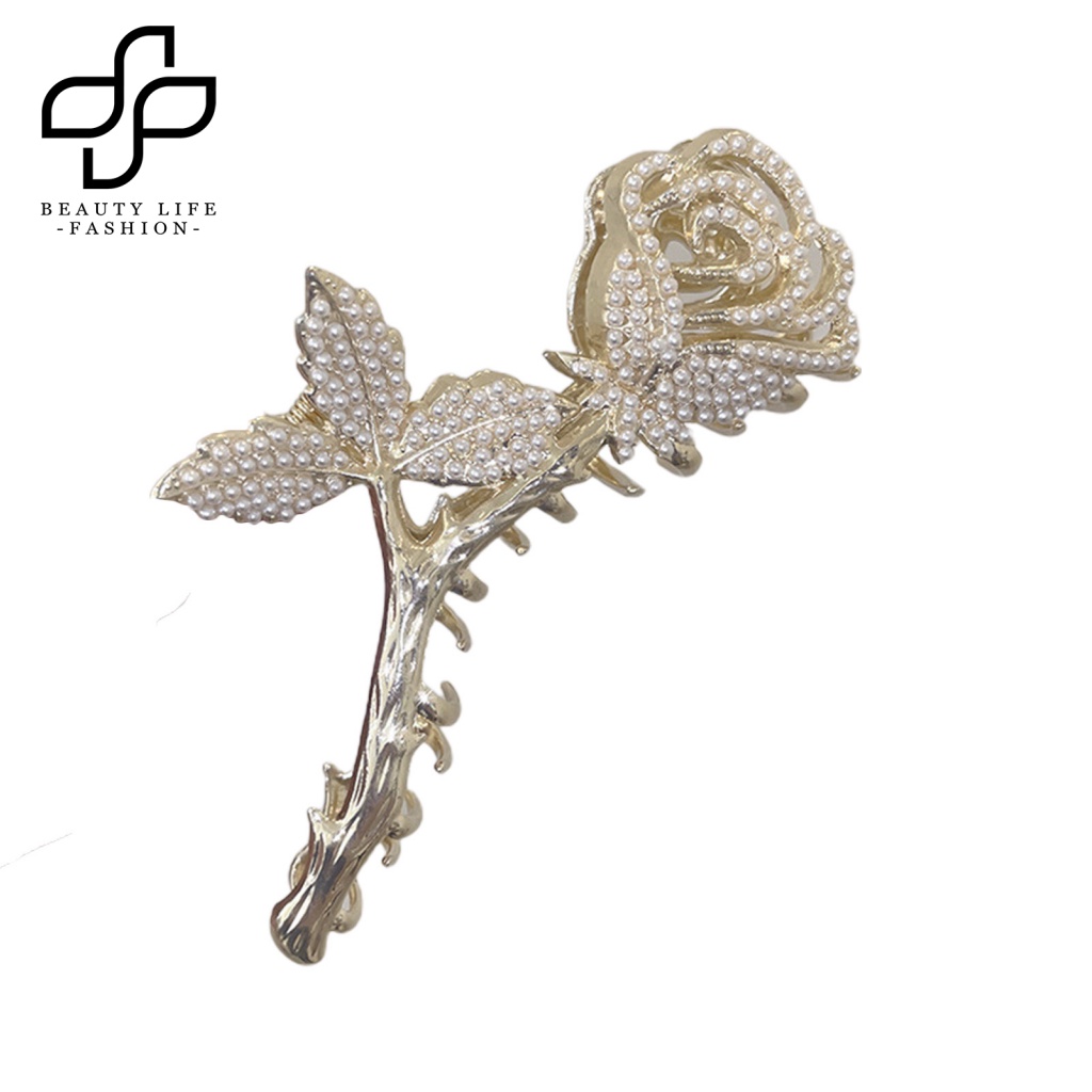 Kẹp Tóc Càng Cua Đính Đá Lấp Lánh Màu Trơn Chống Trượt Có Răng Lược Cài