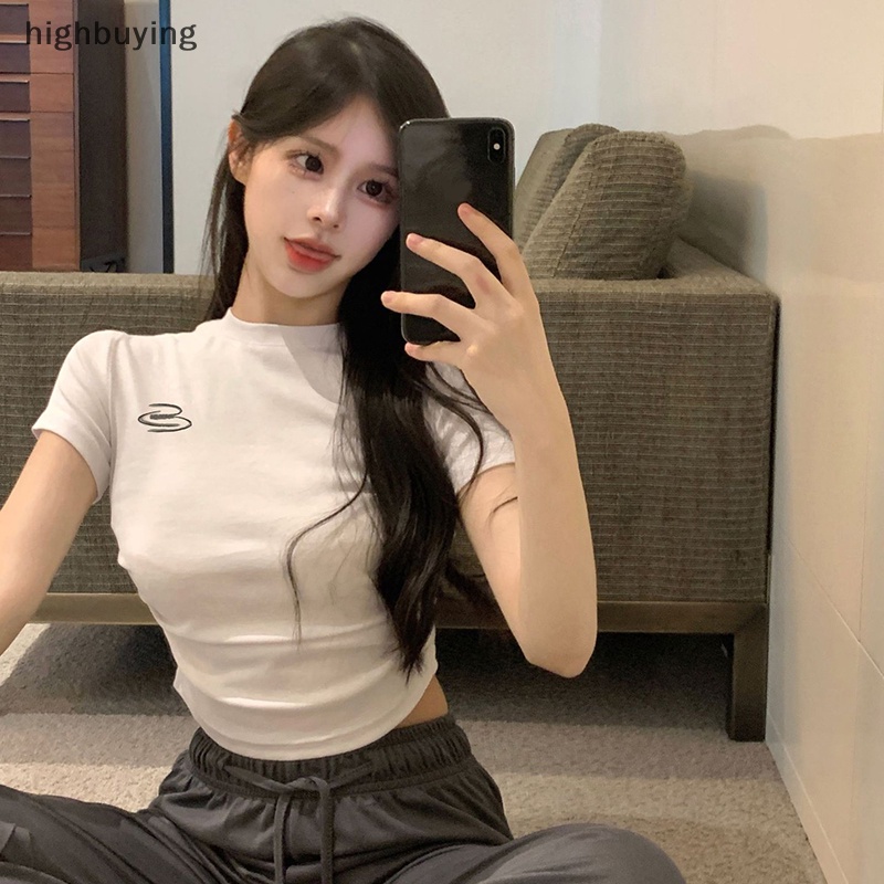 Áo Thun Lửng Ngắn Tay In Chữ Phong Cách Trẻ Trung Dành Cho Nữ