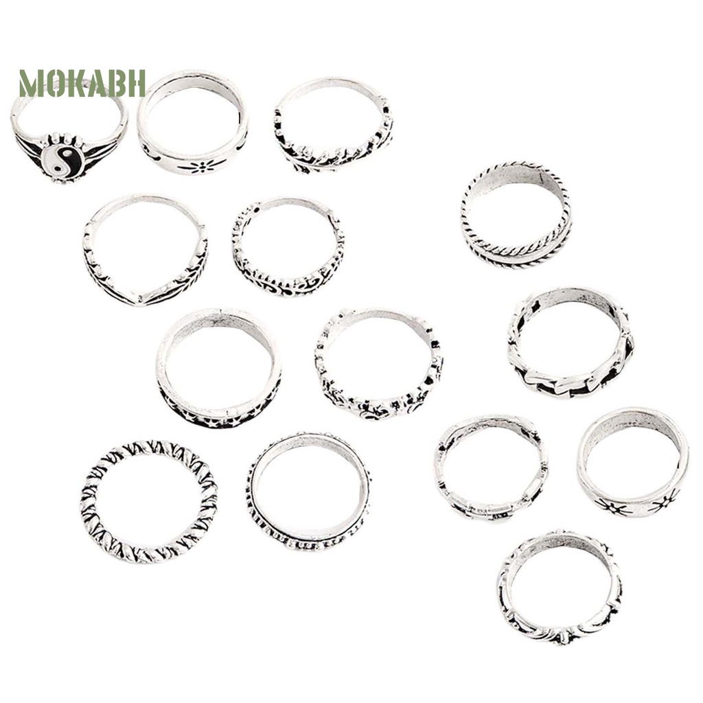 [Mok Abh] Bộ 14 Nhẫn Đeo Khớp Ngón Tay Thiết Kế Tinh Tế Dễ Phối Đồ Thời Trang Cho Nữ