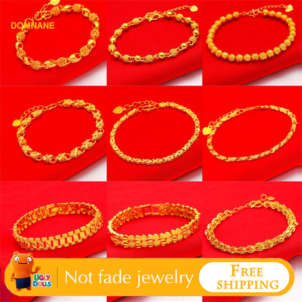 Vòng Tay Chuỗi Hạt Tròn Mạ Vàng 24K Phong Cách Retro Cho Nữ