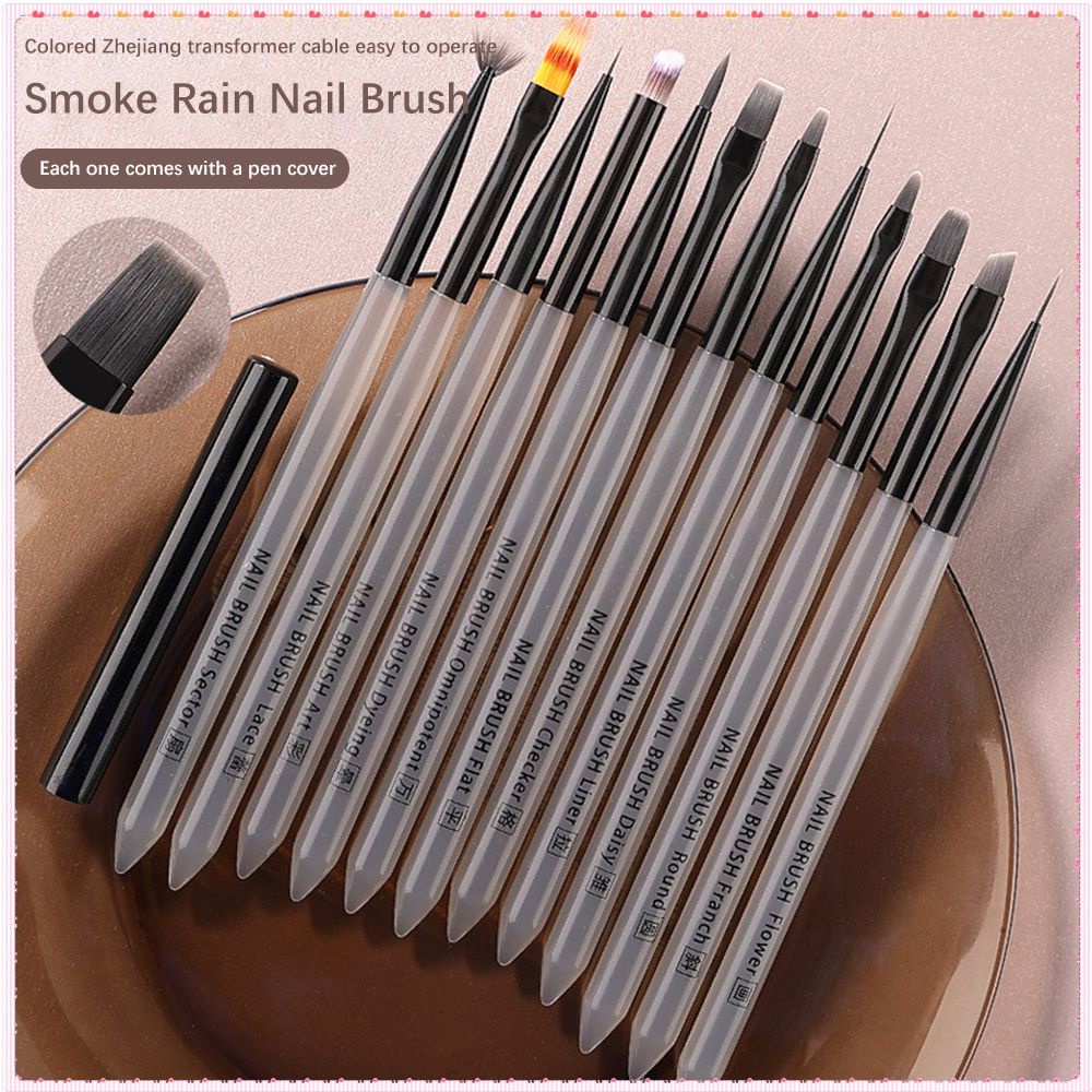Nail Art Functional Brush Set Ice Black Acrylic Japanese Colored Drawing Round Head Flat Head Uv Led Phototherapy Brush Manicure Tool For Nail Shop TOGO