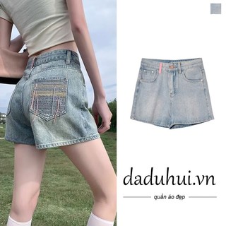 Daduhui New American Ins Retro Denim Shorts Women's Niche High Waist Wide Leg Pants Large Size Hot Pants